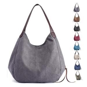 6458 Canvas Hobo Purse, Multi-pocket Tote Handbag Shopping Shoulder Bag